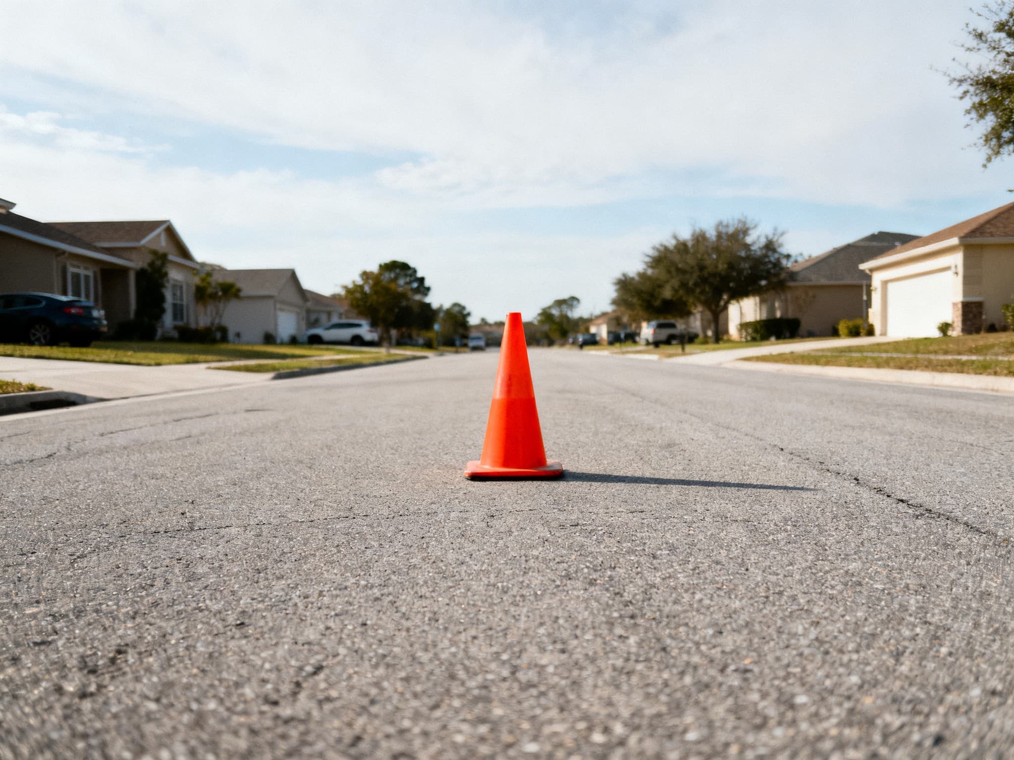 Remove object from photo: trash bin erased from a street scene — before