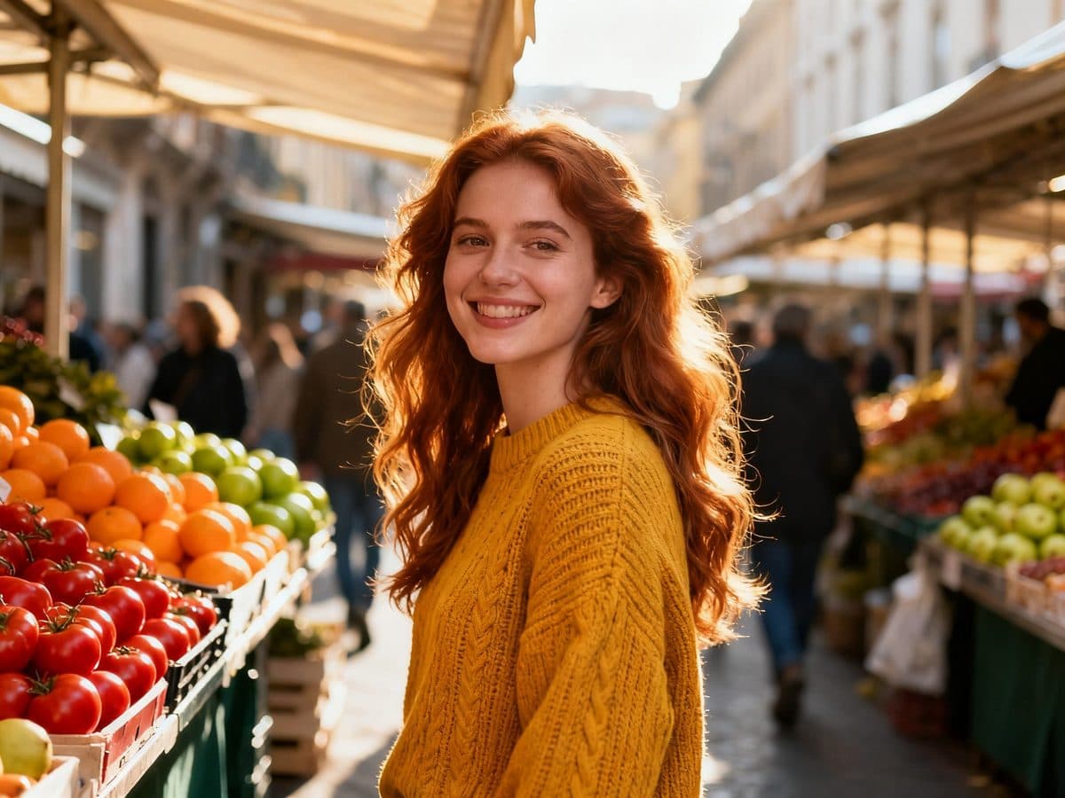 Background remover before and after: a portrait cut out of a busy street market, hair intact — before Background remover before and after: a portrait cut out of a busy street market, hair intact — before